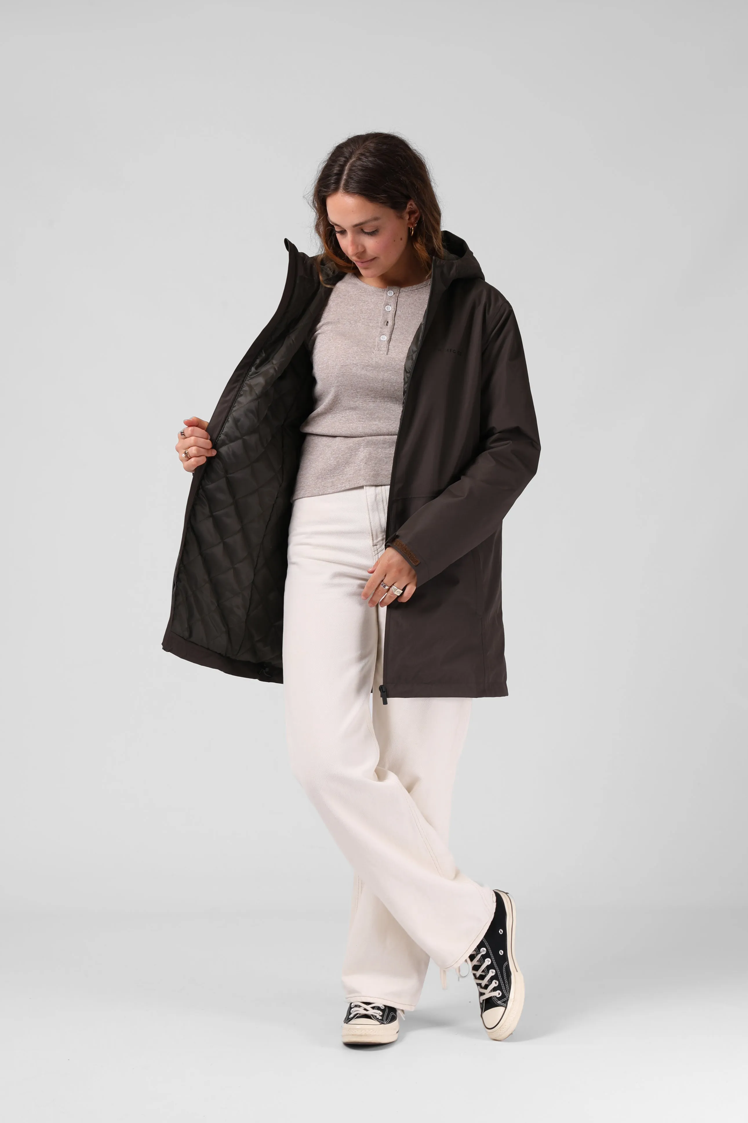 Quilted Rain Coat - Turkish Coffee