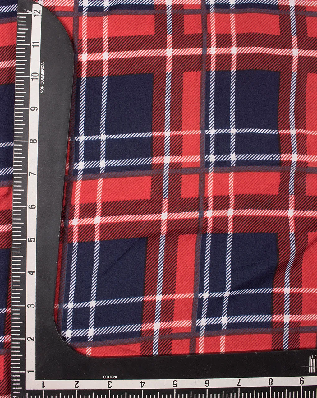 Red Navy Blue Checks Screen Print Crepe Fabric