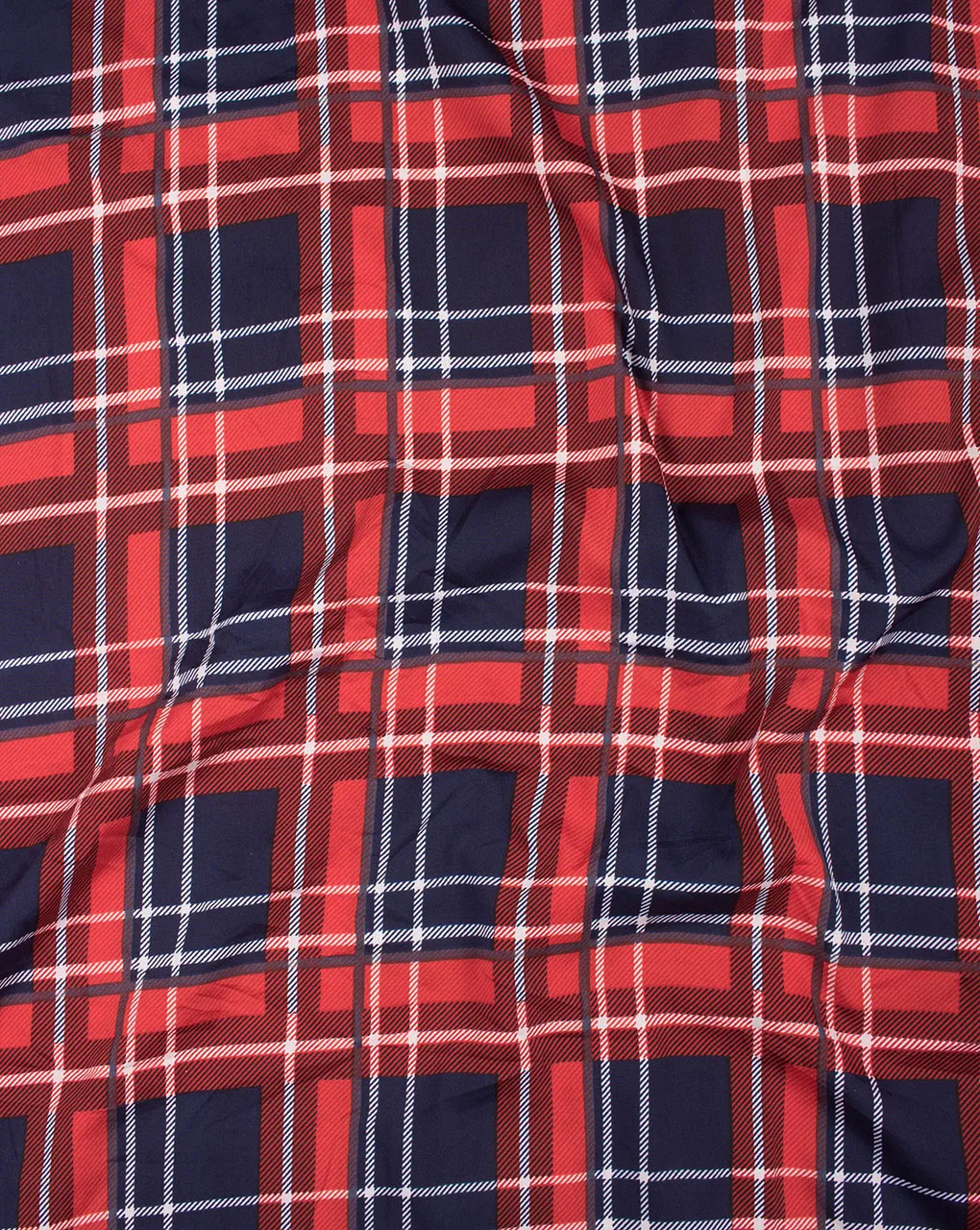 Red Navy Blue Checks Screen Print Crepe Fabric