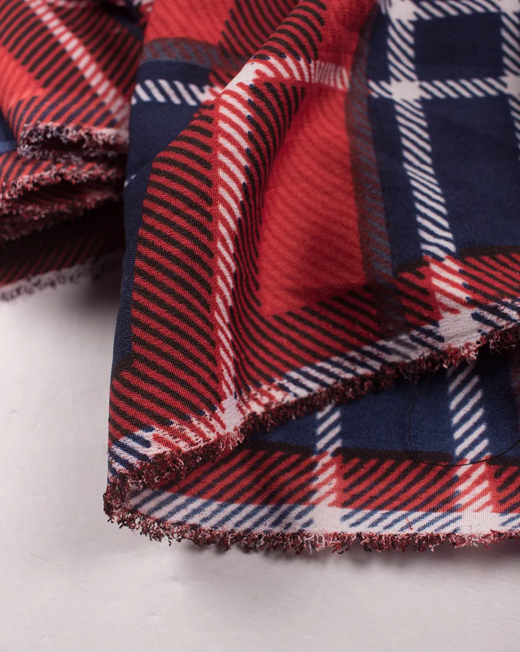 Red Navy Blue Checks Screen Print Crepe Fabric