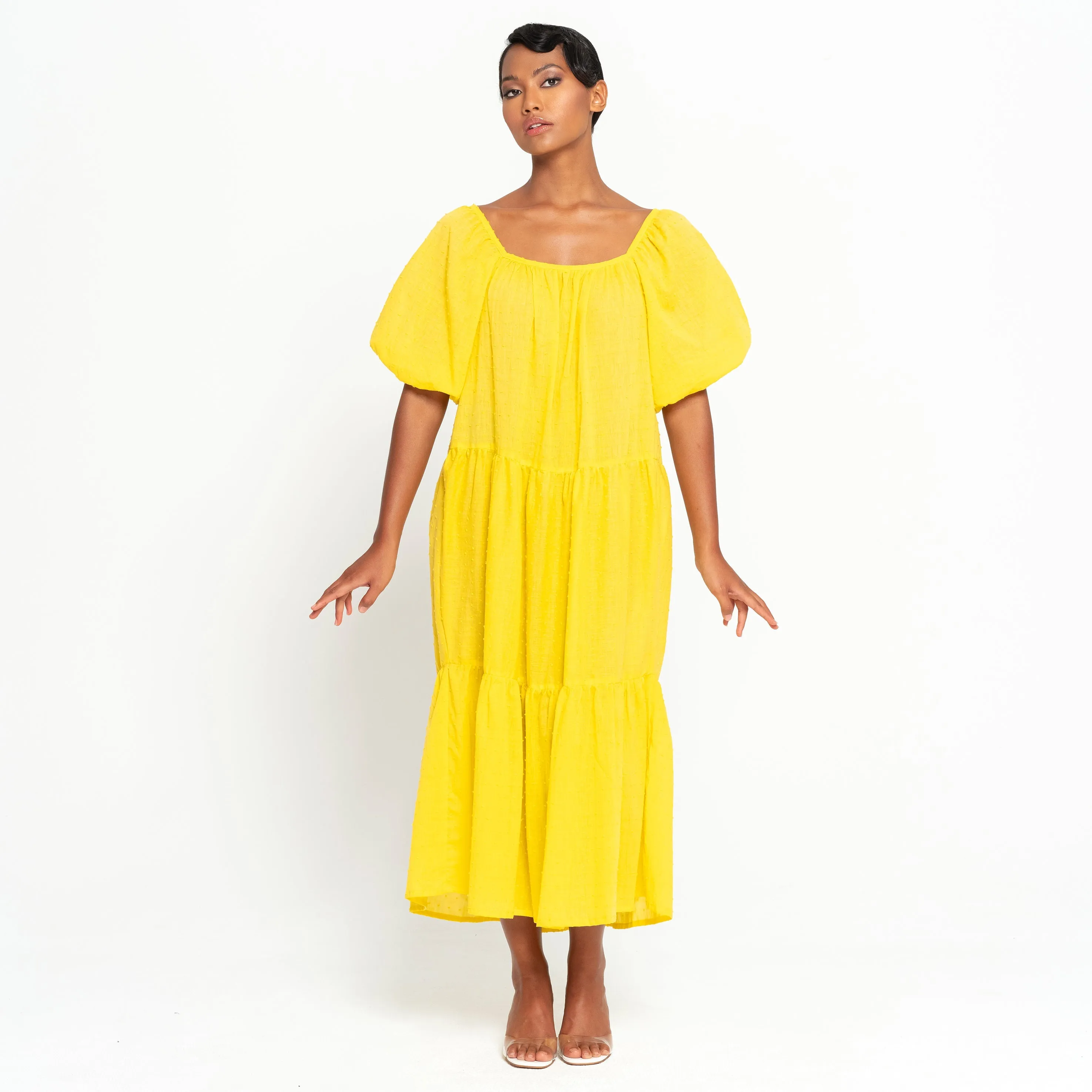 ROSEMARY Dotted Cotton Dress, in Sunflower Yellow by BrunnaCo