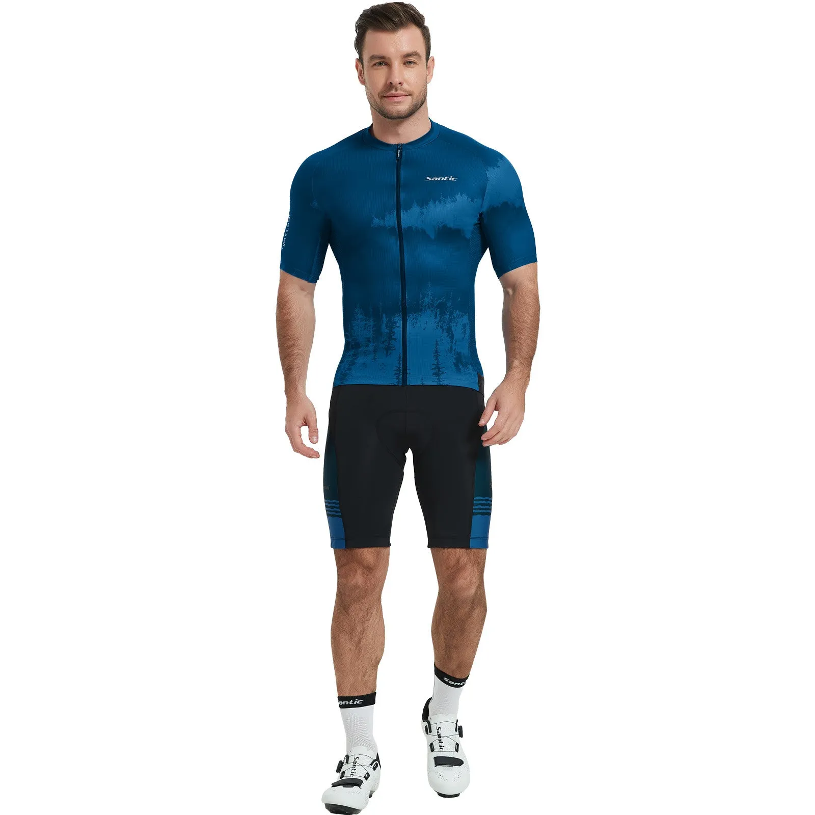 Santic Men's Cycling Jersey Short Sleeves Breathable Blue