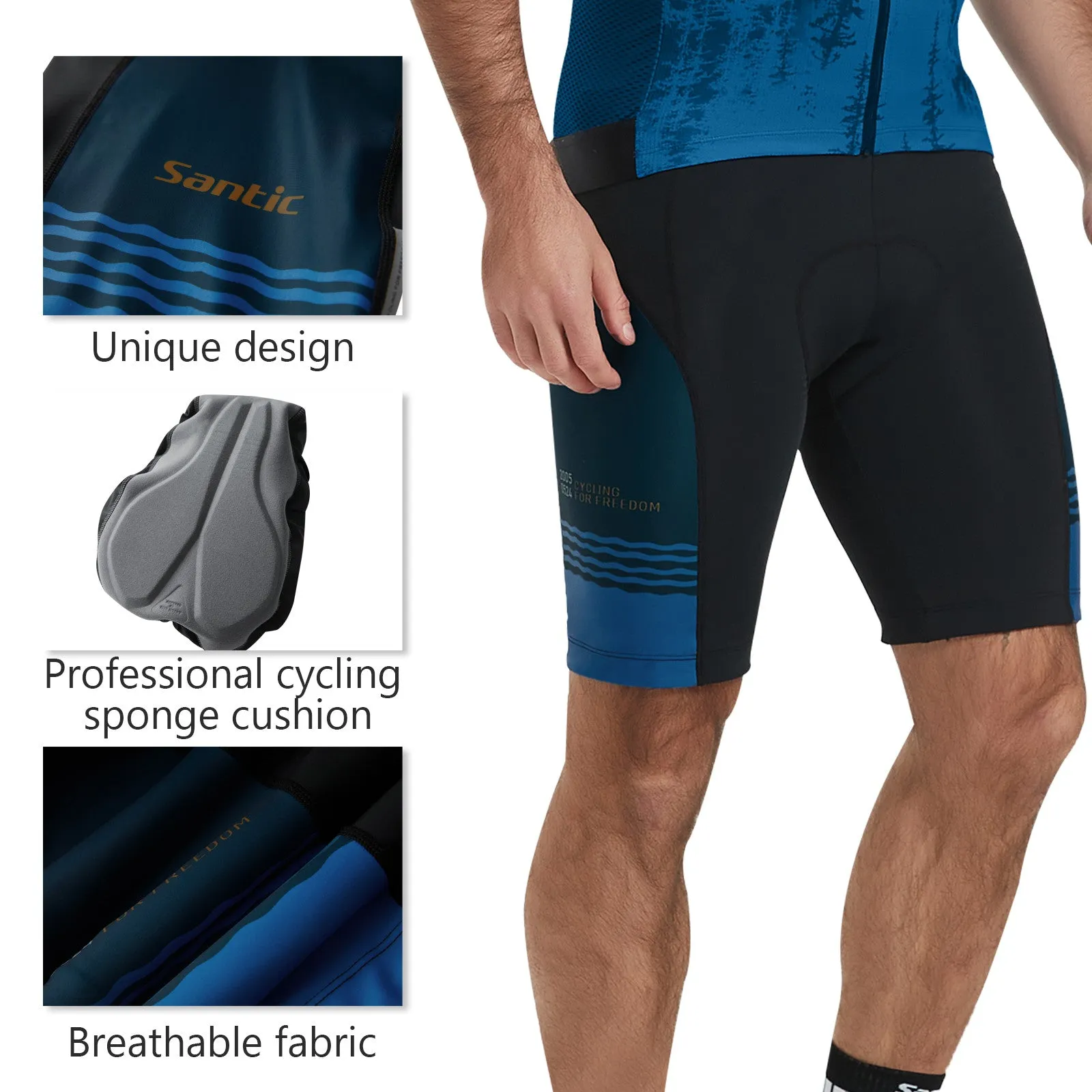 Santic Men's Cycling Jersey Short Sleeves Breathable Blue