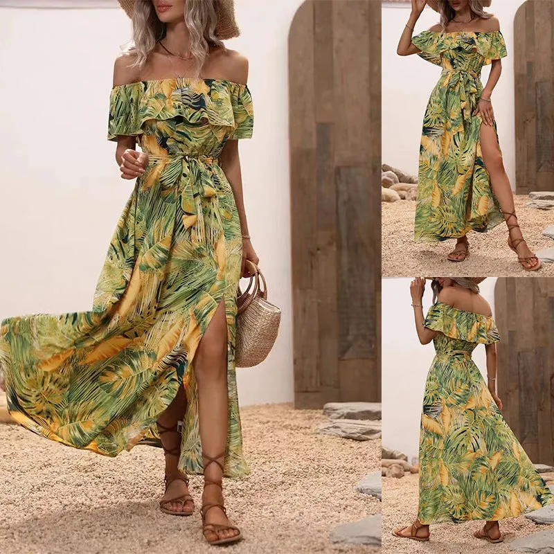 Women's Durable Graceful Ruffled Printed Dress Dresses