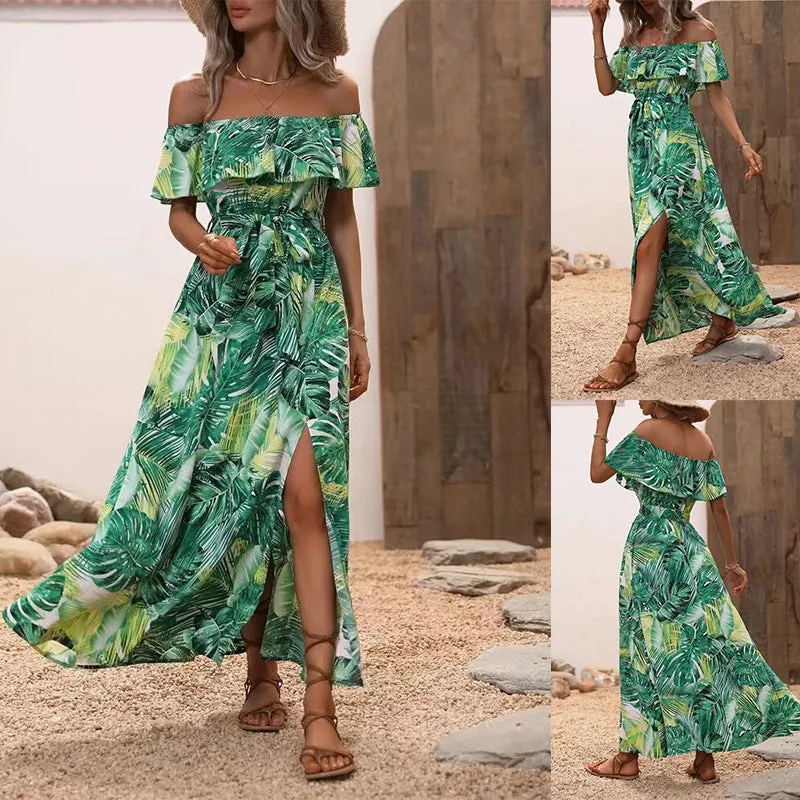 Women's Durable Graceful Ruffled Printed Dress Dresses