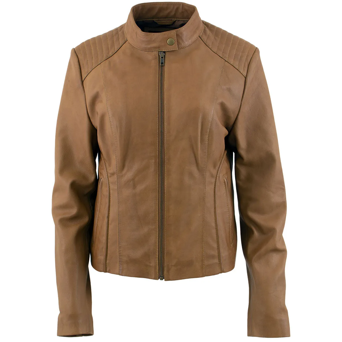 Xelement B91058 Women's ‘Keeper’Cognac Leather Scuba Style Biker