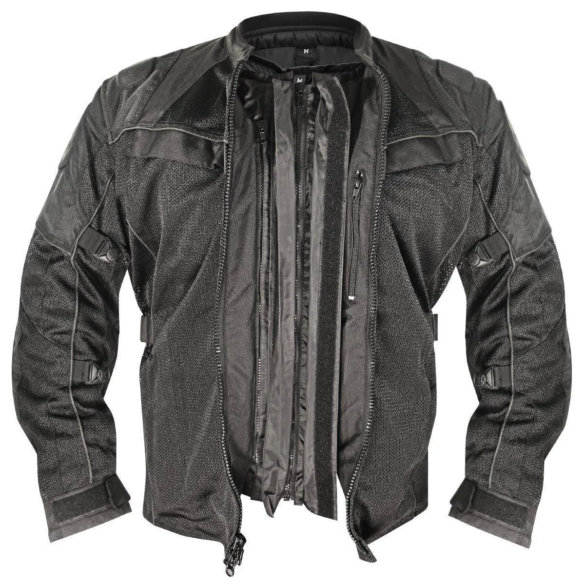 Xelement XS8160 Men's 'Shadow' All Season Black Tri-Tex and Mesh Motorcycle Rider Jacket with X-Armor Protection