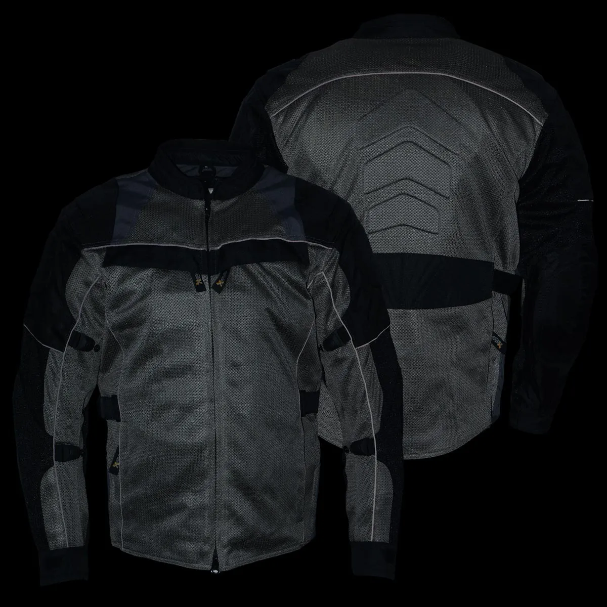 Xelement XS8162 Men's 'Venture' All Season Black with Grey Tri-Tex and Mesh Motorcycle Jacket with X-Armor